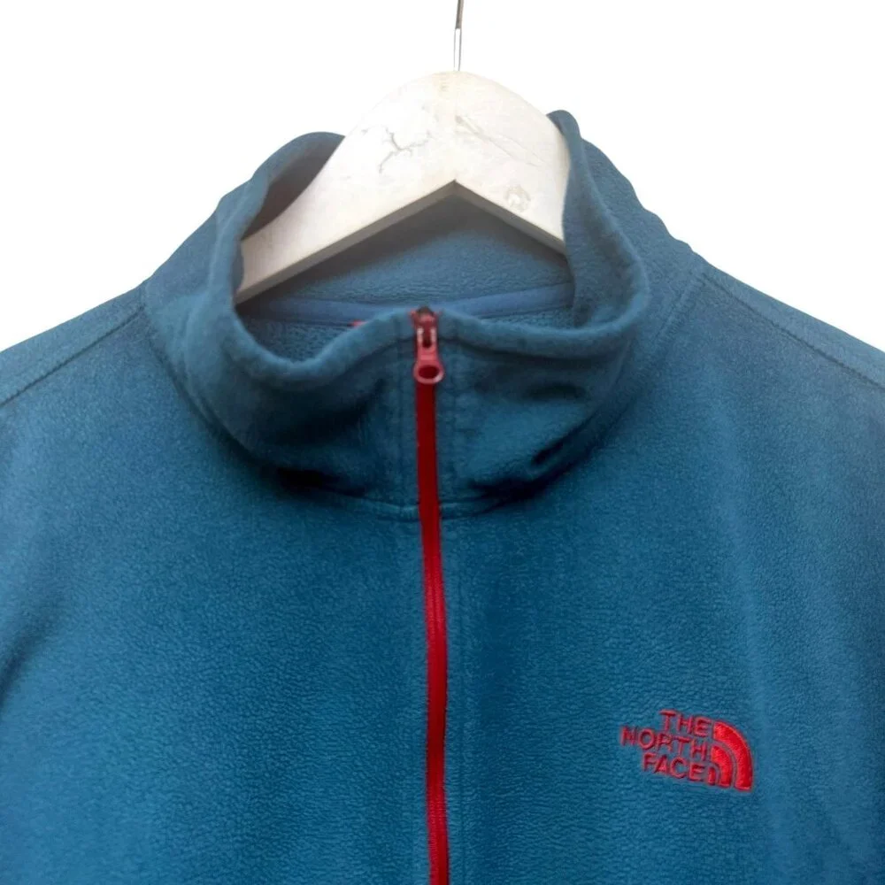 THE NORTH FACE Teal Blue Polartec Fleece Pullover Mens XL Mock Neck 1/4 Zip